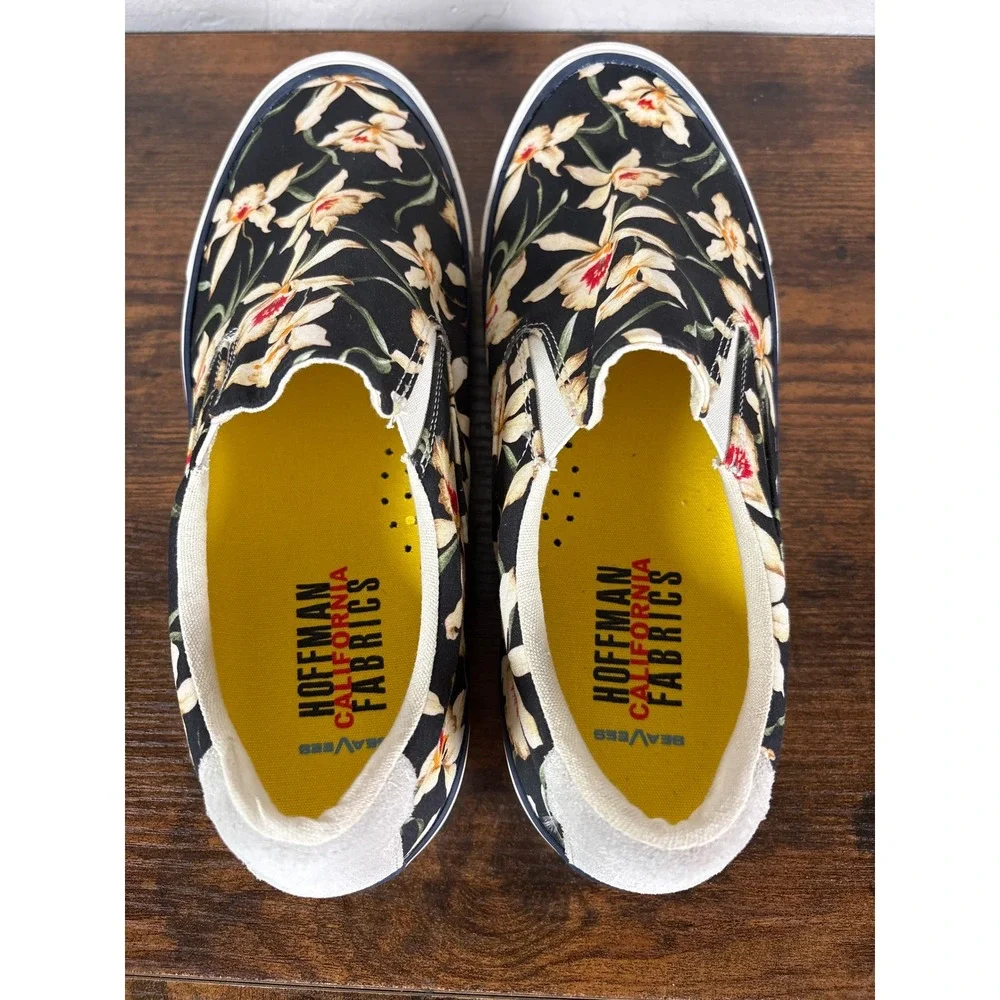 SeaVees Hawthorne Slip On Magnum Mens 10 Black Star Orchid Floral Hoffman Fabric